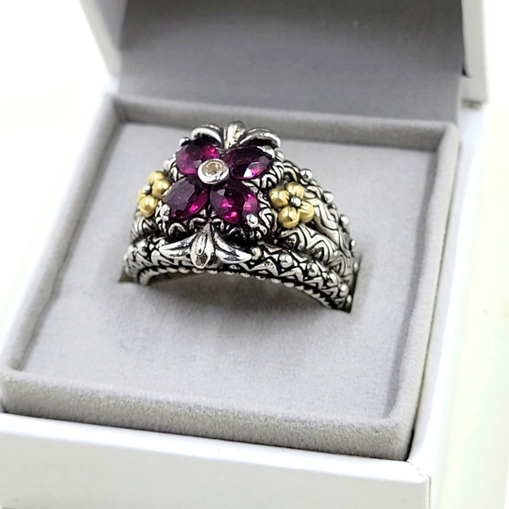 Barbara Bixby Garnet Flower Ring Size 8